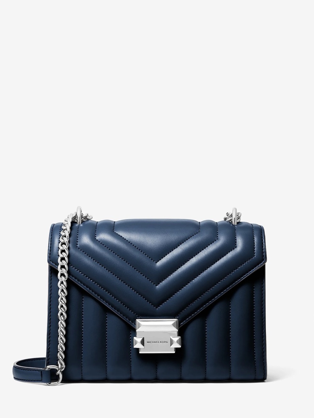 Michael Kors Deep Navy Quilted Chevron Leather Shoulder Bag